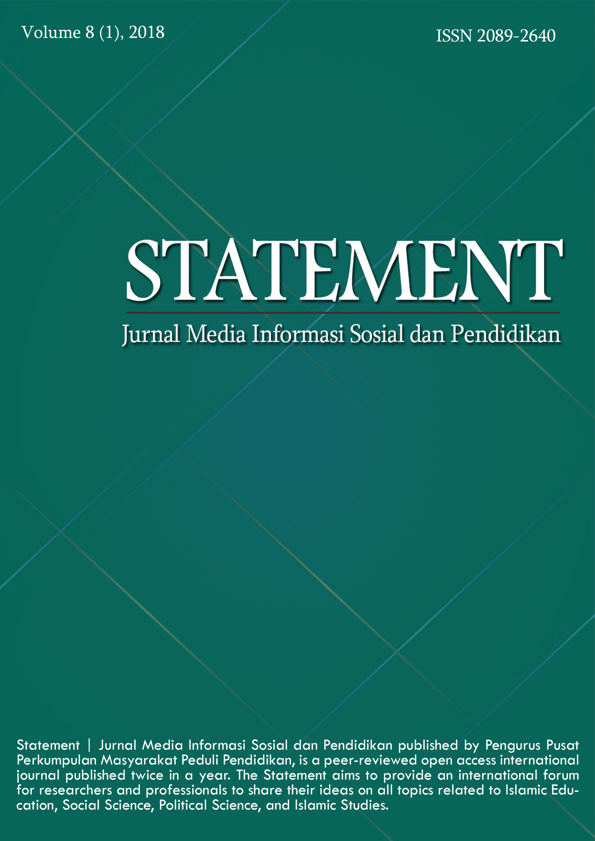 					View Vol. 8 No. 1 (2018): Statement | Jurnal Media Informasi Sosial dan Pendidikan
				